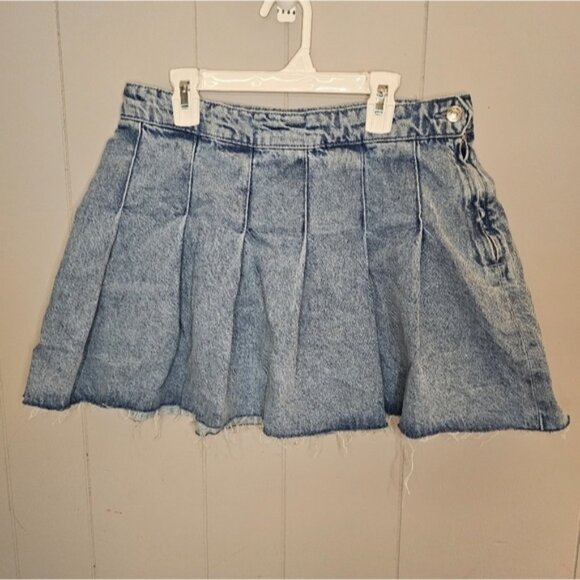 ZARA Pleated Raw Edge Denim Skirt, Medium - Picture 1 of 6